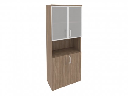 Офисная мебель ONIX O.ST-1.4R Шкаф высокий широкий (2 низких фасада ЛДСП + 2 низких фасада стекло в раме)