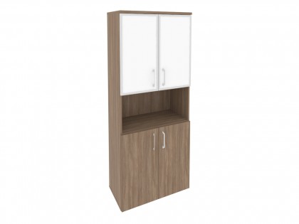Офисная мебель ONIX O.ST-1.4R white Шкаф высокий широкий (2 низких фасада ЛДСП + 2 низких фасада стекло лакобель в раме)